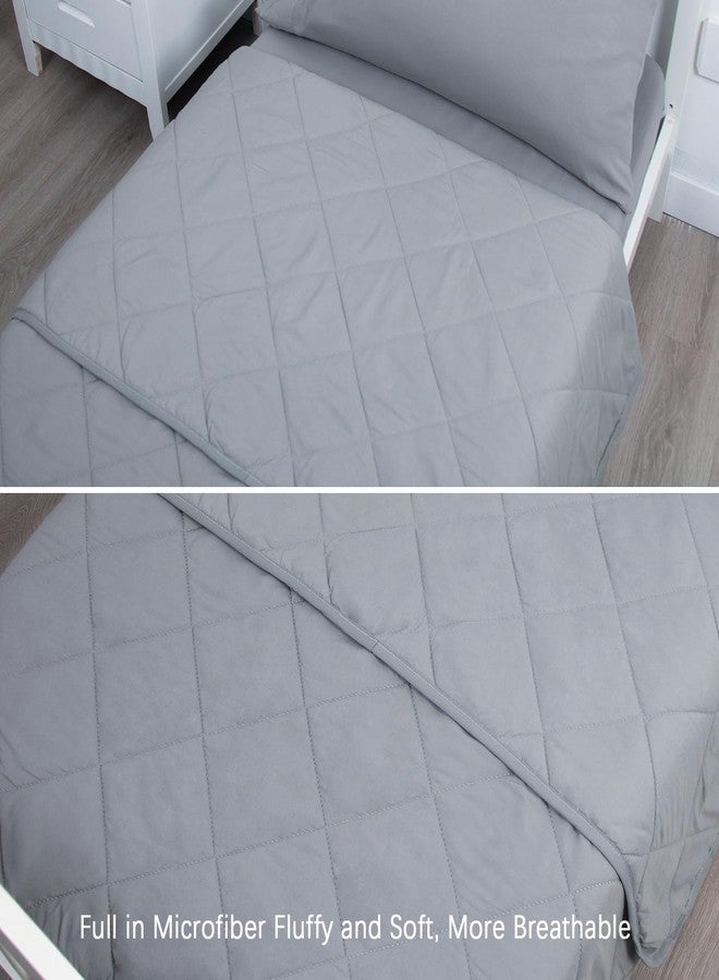 Biloban 4 Piece Toddler Bedding Set,Ultra Soft and Breathable Crib Bedding Set,Includes Quilted Comforter,Fitted Sheet,Flat Top Sheet and Envelope Pillowcase for Boys and Girls,Grey - Image 4