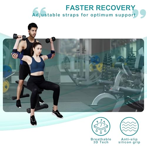 DR. FITZY Dr Fitzy 1 Pair Elbow Support for Gym Workout, 3d Compression Tennis Elbow Band for Men and Women, Elbow Sleeves for Gym with Arm Band and Anti Slip Grip, 2 Units Elbow Cap Brace for Pain Relief (Blue, L) - Image 3