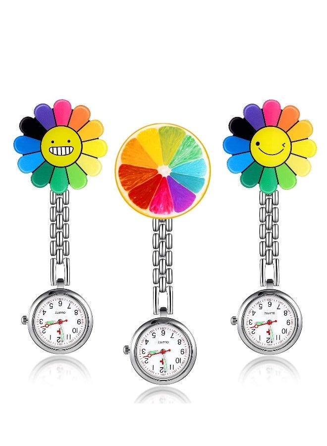 Nurse Fob Watch, Hanging Doctor Pocket Watch with Fixed Clip Pin Brooch for Women Doctor Nurse Paramedic Sunflower 3 Pieces - Image 1