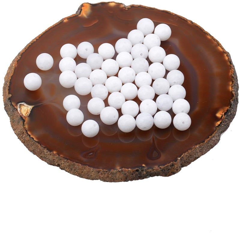 خرز LPBeads 100 قطعة 8 مم من الحجر الأبيض الطبيعي الألاباستر المستدير للخرز الفضفاض لصنع المجوهرات مع حبل الكريستال المرن