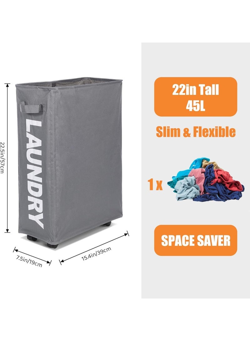 FALAHOM Laundry Basket Rolling Slim with 4 Wheels & Stand,Foldable Waterproof Sorter and Organizer on Wheels Tall Thin Dirty Laundry Hamper,Dorm Home Corner Bin Storage Basket - Image 2