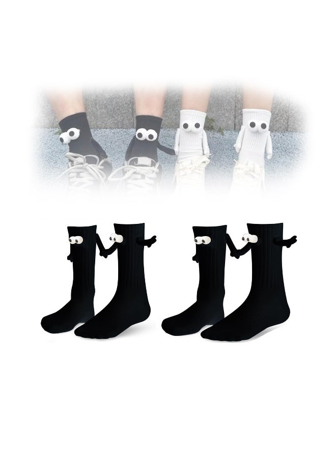 Holding Hands Socks, Couple Magnetic Hand Socks, Unisex Mid Tube Funny Hand In Hand Socks, Couple Holding Hands Socks, Funny Socks, Matching Couple Socks, Mid-Tube Socks (2 Black) - Image 1