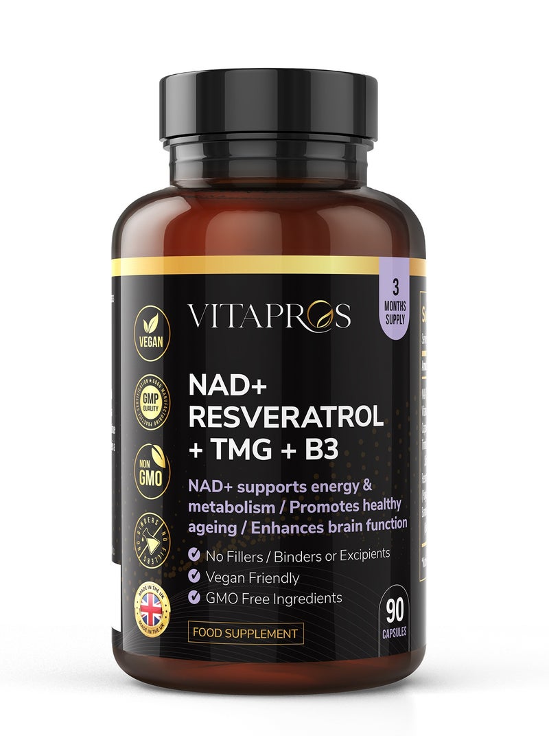Vitapros NAD+ Complex – NAD⁺ with Resveratrol, TMG & Vitamin B3 – Cellular Energy, Longevity & Healthy Aging Support – Mitochondrial & Cognitive Health - Image 1