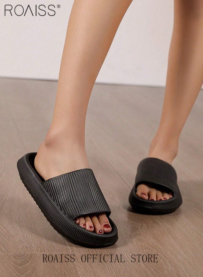 roaiss Unisex Pillow Slippers, Thick Sole Bath Slippers, Summer Beach Sandals, Non-slip Quick-drying Shower Slides, Lightweight House Slippers with Anti-Slip Sole, Perfects for Bathroom, Bedroom, Living Room, Swimming Pool and Beach  - Image 2