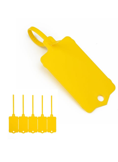 Plastic Shipping Tags, 100 Pcs Blank Plastic Tags for Labeling, Self Locking Seal Tags, Waterproof Mark Label Writable Hang Sign, Zip Tie Label Hang Tags for Logistics Use Luggage Labeling (Yellow)