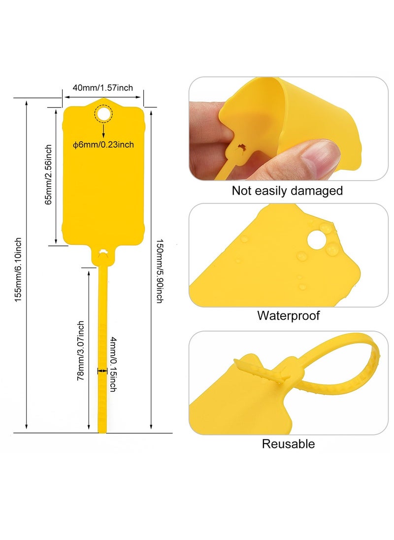 Excefore - Plastic Shipping Tags, 100 Pcs Blank Plastic Tags for Labeling, Self Locking Seal Tags, Waterproof Mark Label Writable Hang Sign, Zip Tie Label Hang Tags for Logistics Use Luggage Labeling (Yellow) - Image 1