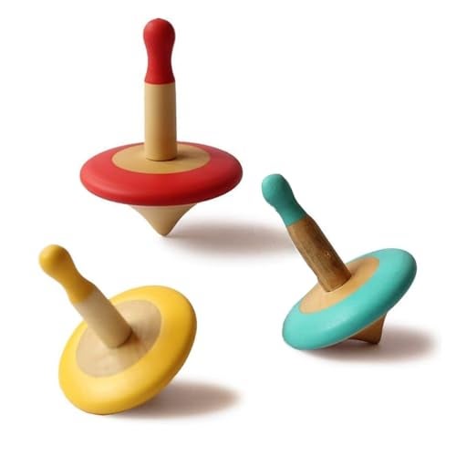 Shumee Wooden Spinning Top Toy for Kids (3+ Years) | Set of 3 Multicolor Tops | Hand‑Eye Coordination & Fine Motor Skills | Non‑Toxic | Montessori Classic Toy | Indoor & Outdoor Play | Lattoo | Buguri - Image 1