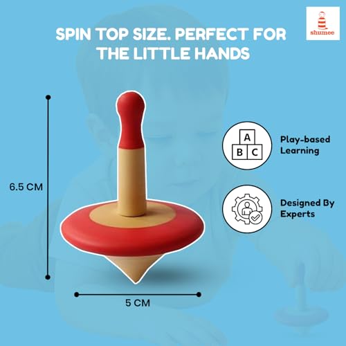 Shumee Wooden Spinning Top Toy for Kids (3+ Years) | Set of 3 Multicolor Tops | Hand‑Eye Coordination & Fine Motor Skills | Non‑Toxic | Montessori Classic Toy | Indoor & Outdoor Play | Lattoo | Buguri - Image 2