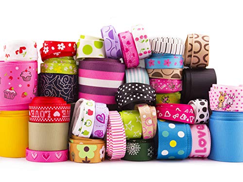 Summer-Ray.com 16 Ounce (450g) Grosgrain Ribbon 10mm 16mm 25mm 38mm 3/8 inch 5/8 inch 1 inch 1-1/2 inch Mixed Colors Plain/Printed DIY Craft Sewing Bow Making - Image 1