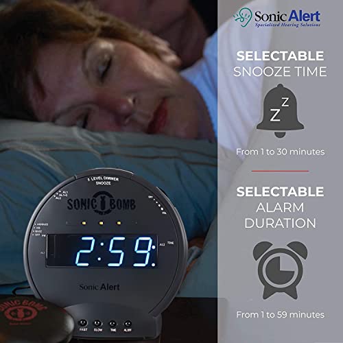 Sonic Alert Sonic Bomb Dual Alarm Clock with Bed Shaker, Black Vibrating Alarm Clock Heavy Sleepers, Battery Backup | Wake with a Shake - Image 4