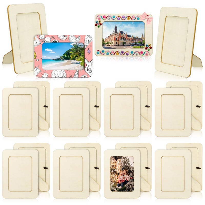 VOKOY 20 حزمة إطارات صور خشبية للحرف 4 × 6 صور DIY إطارات صور خشبية بالجملة غير مكتملة إطارات صور قائمة للحرف اليدوية ديكور خشبي لحفلة عيد الميلاد هدايا عيد الأم