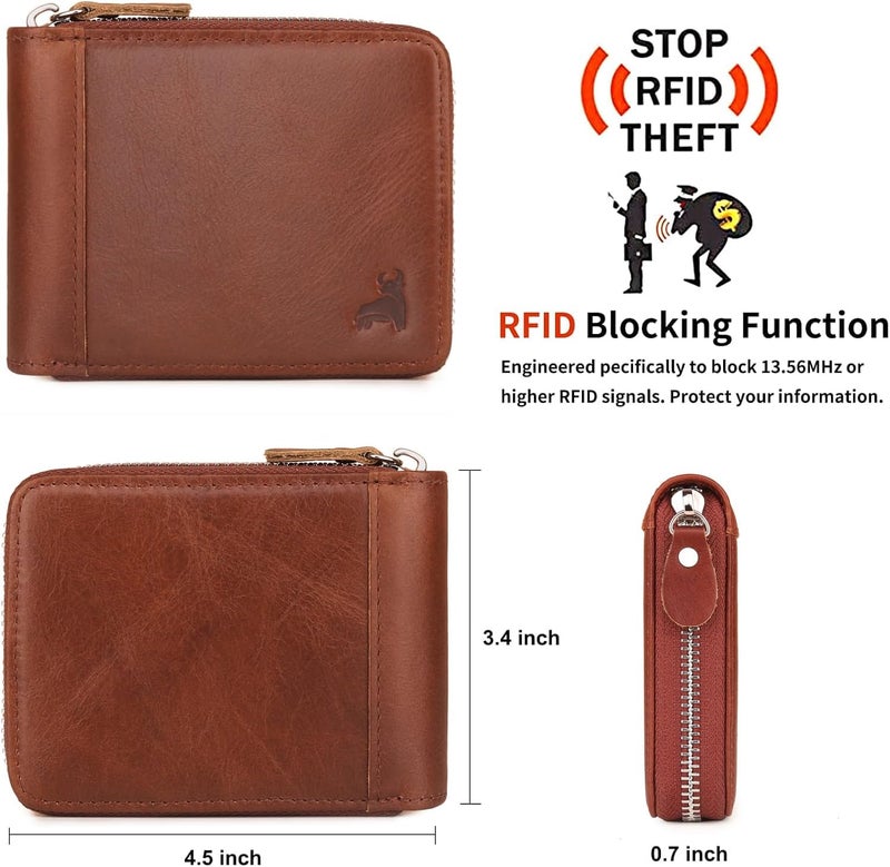 CALFART محافظ رجالية نحيفة بسحاب مع حماية RFID من الجلد، محفظة رجالية ثنائية الطي مع حامل بطاقات ائتمان ومحفظة بسحاب مع جيب للعملات - Image 4