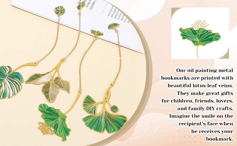 WY LIGHTING LEVEL 4Pcs Metal Bookmarks With Chain Lotus Leaf Bookmark Birthday Gifts Teacher Christmas Gifts Unique Plant Gifts Literary Accessory Appreciation Stuffers For Women Grils Readers Writers Book Lovers - Image 4