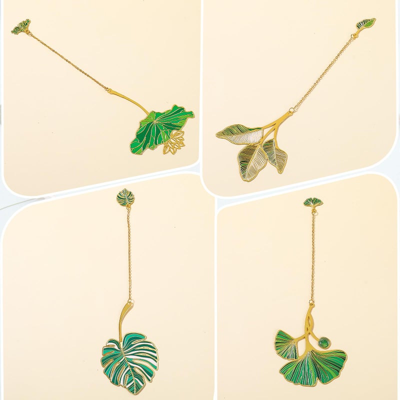 WY LIGHTING LEVEL 4Pcs Metal Bookmarks With Chain Lotus Leaf Bookmark Birthday Gifts Teacher Christmas Gifts Unique Plant Gifts Literary Accessory Appreciation Stuffers For Women Grils Readers Writers Book Lovers - Image 5