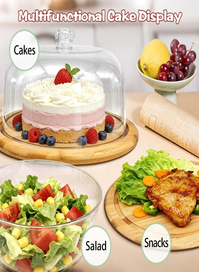 Pesilo Bamboo Cake Stand with Dome Lid, 12in Rotating Wood Cake Holder Round Cake Plate, 2-in-1 Wooden Serving Platter Charcuterie Board Dessert Table Display Set for Birthday Wedding Party Kitchen - Image 4