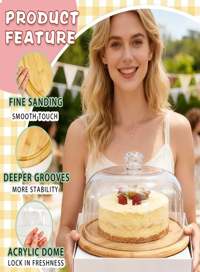 Pesilo Bamboo Cake Stand with Dome Lid, 12in Rotating Wood Cake Holder Round Cake Plate, 2-in-1 Wooden Serving Platter Charcuterie Board Dessert Table Display Set for Birthday Wedding Party Kitchen - Image 3