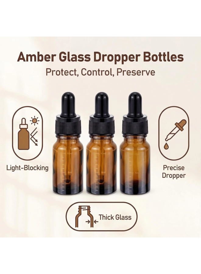 ericotry 10ml 0.34oz Empty Refillable Amber Glass Graduated Glass Essential Oil Bottles and Eyed Dropper Black Caps Makeup Cosmetic Sample Container Jar Bottle for Essential Oil Aromatherapy Use (Pack of 6) - Image 3