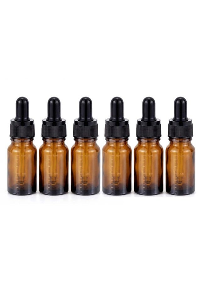 ericotry 10ml 0.34oz Empty Refillable Amber Glass Graduated Glass Essential Oil Bottles and Eyed Dropper Black Caps Makeup Cosmetic Sample Container Jar Bottle for Essential Oil Aromatherapy Use (Pack of 6) - Image 1