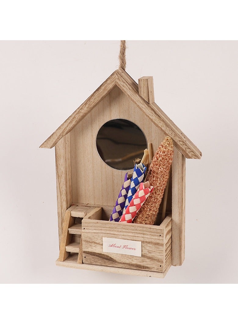 عام لعبة ببغاء لتخفيف الملل، مع مرآة وقطعة مضغ، تُستخدم كزينة لقفص الببغاء، ولعبة طيور صغيرة توفر رفقة يومية. - Image 2