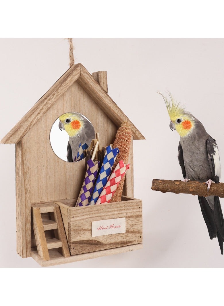 عام لعبة ببغاء لتخفيف الملل، مع مرآة وقطعة مضغ، تُستخدم كزينة لقفص الببغاء، ولعبة طيور صغيرة توفر رفقة يومية. - Image 1