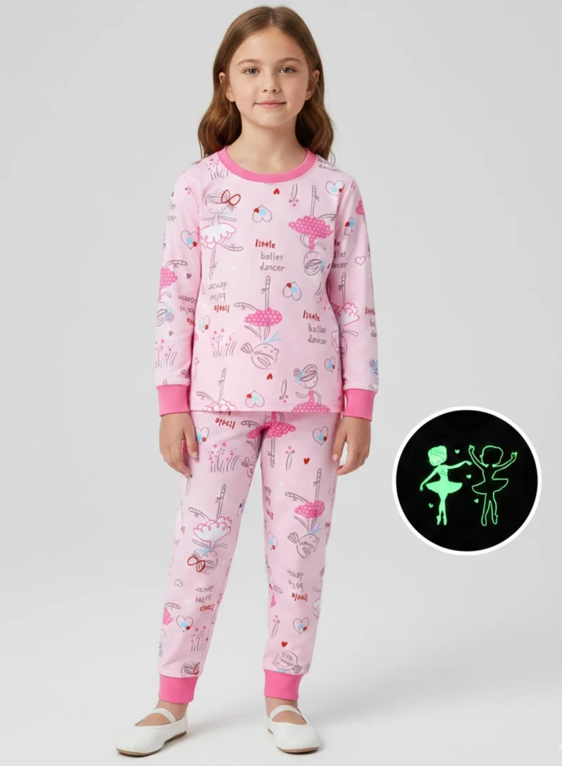 بيبي كلو Glow Ballet Dancer Girls Cotton Pajama Night Set