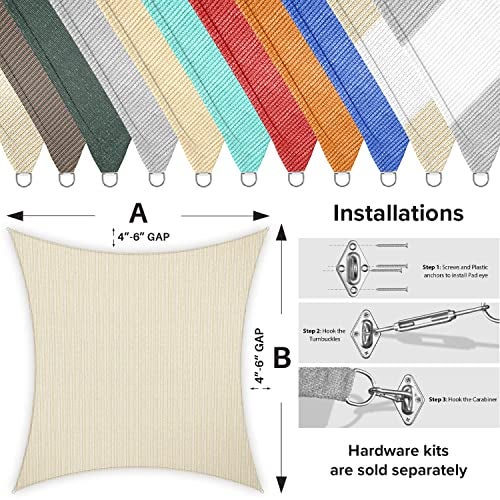 INFRANGE 8' x 8' Rectangle Sun Shade Sails Canopy UV Block for Patio Deck Pergola Yard Lawn Outdoor Activities (Beige) - Image 3