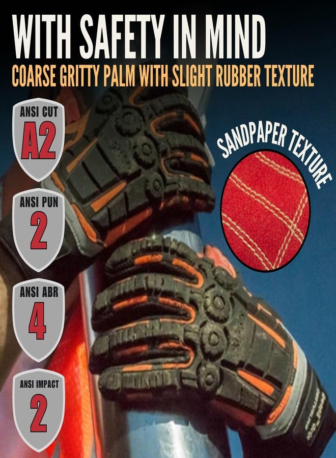 Cestus Deep II Grip, Extrication Gloves, Kevlar-Stitched, Water and Oil Resistant Palm, Impact Gloves, EN388 3222BP (Red Palm, Large) - Image 2