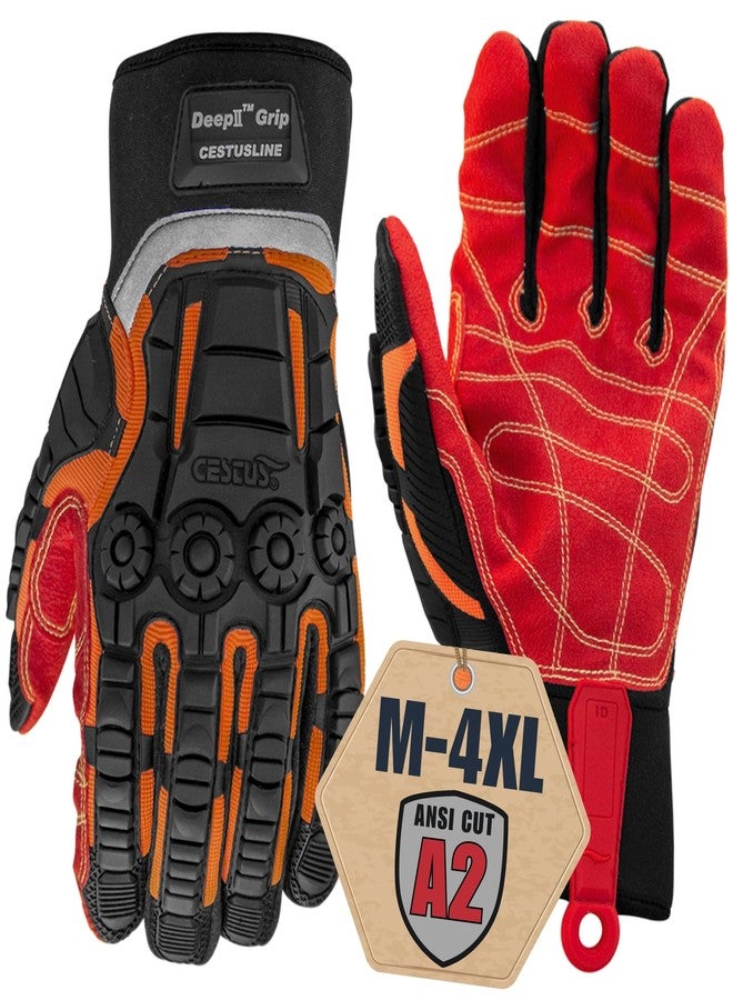 Cestus Deep II Grip, Extrication Gloves, Kevlar-Stitched, Water and Oil Resistant Palm, Impact Gloves, EN388 3222BP (Red Palm, Large) - Image 1