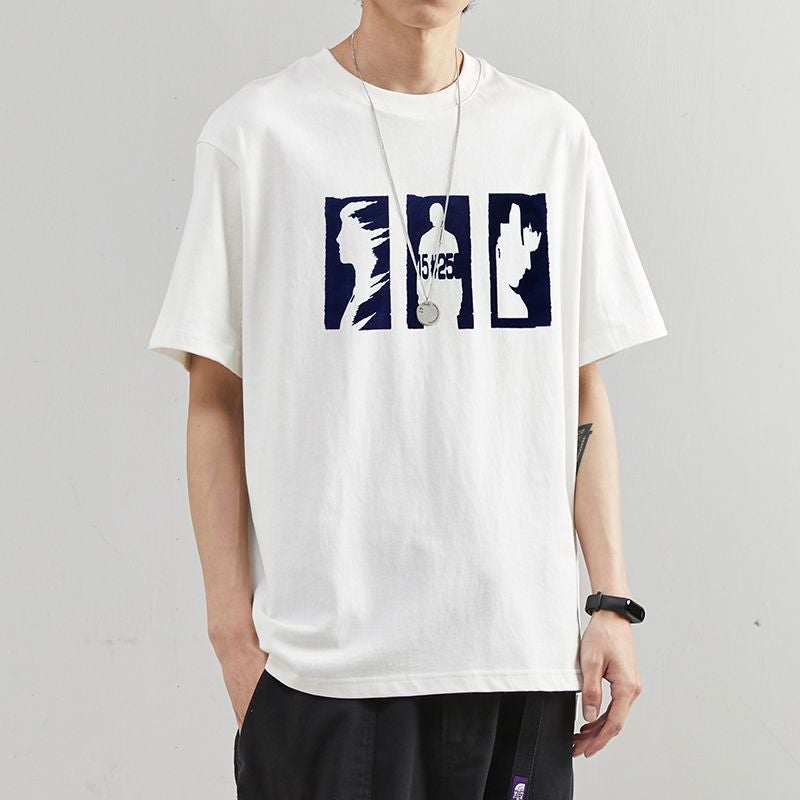 National Trendy T-Shirt Short-Sleeved T-Shirt Men'S Loose Round Neck All-Match Casual White Printed Trendy Half-Sleeved Top - Image 2