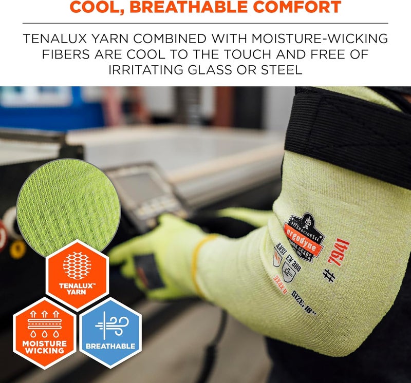 Ergodyne ProFlex 7941 Cut Resistant Protective Arm Sleeve Cut Level A4 Pair Lime 22 Inch - Image 3