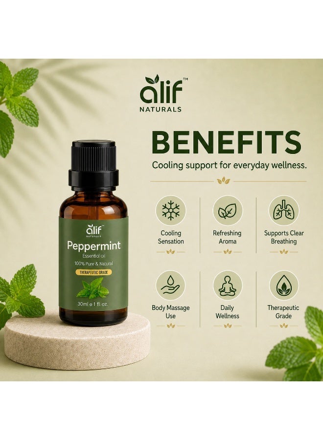 ALIF NATURALS Peppermint Essential Oil - 30 ml | 100% Pure and Natural | Premium Grade Essential Oils for Aromatherapy, Diffusers, Hair, Skin, Massage and Humidifiers - Image 3