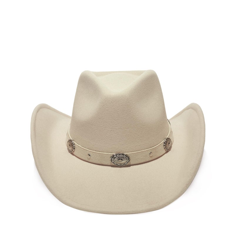 YOUBADU Faux Suede Felt Western Cowboy Hat for Women or Men, Wide Brim, Rivet Strap (US, Alpha, One Size, Medium, Beige) - Image 3