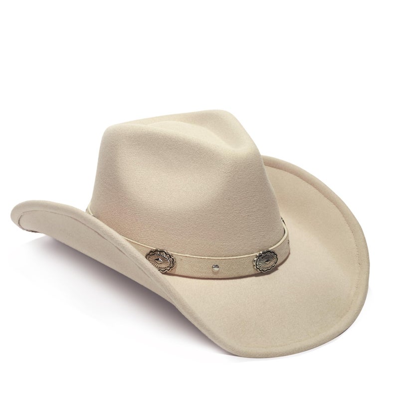 YOUBADU Faux Suede Felt Western Cowboy Hat for Women or Men, Wide Brim, Rivet Strap (US, Alpha, One Size, Medium, Beige) - Image 2