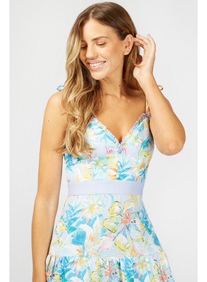 Little Mistress فستان طويل بطبقات وطبعات زهور الباستيل من صنبيري - Image 3