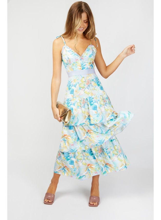 Little Mistress فستان طويل بطبقات وطبعات زهور الباستيل من صنبيري - Image 2