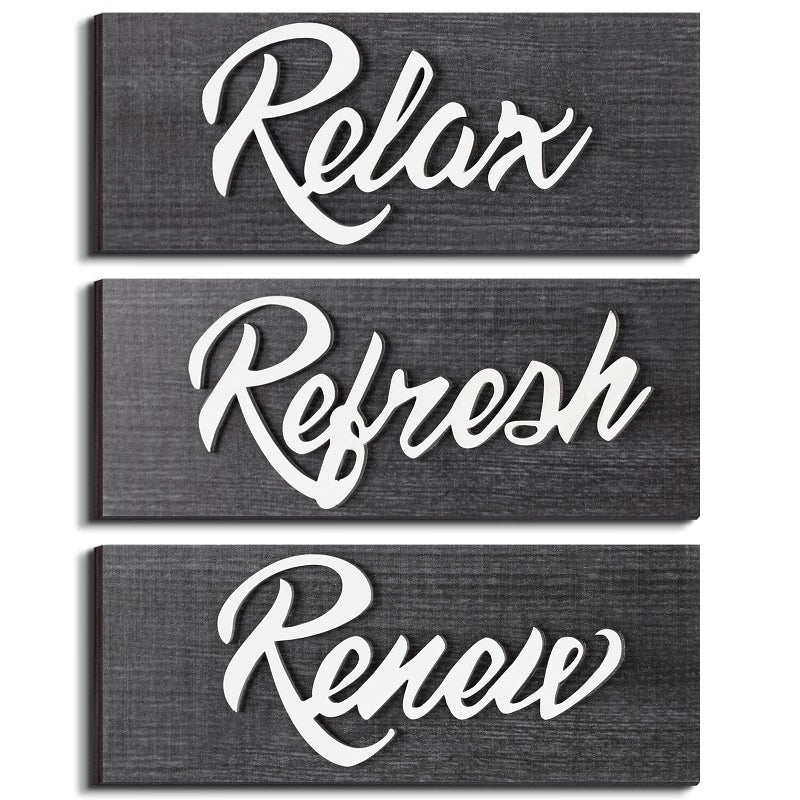 Yookeer Yookeer 3 Pieces Farmhouse Bathroom Wall Decors Relax Renew Refresh Signs Bathroom Rustic Hanging Wooden Signs Home Bathroom Signs Vintage Wood Wall Signs for Home Bathroom Laundry Room Decor Grey 