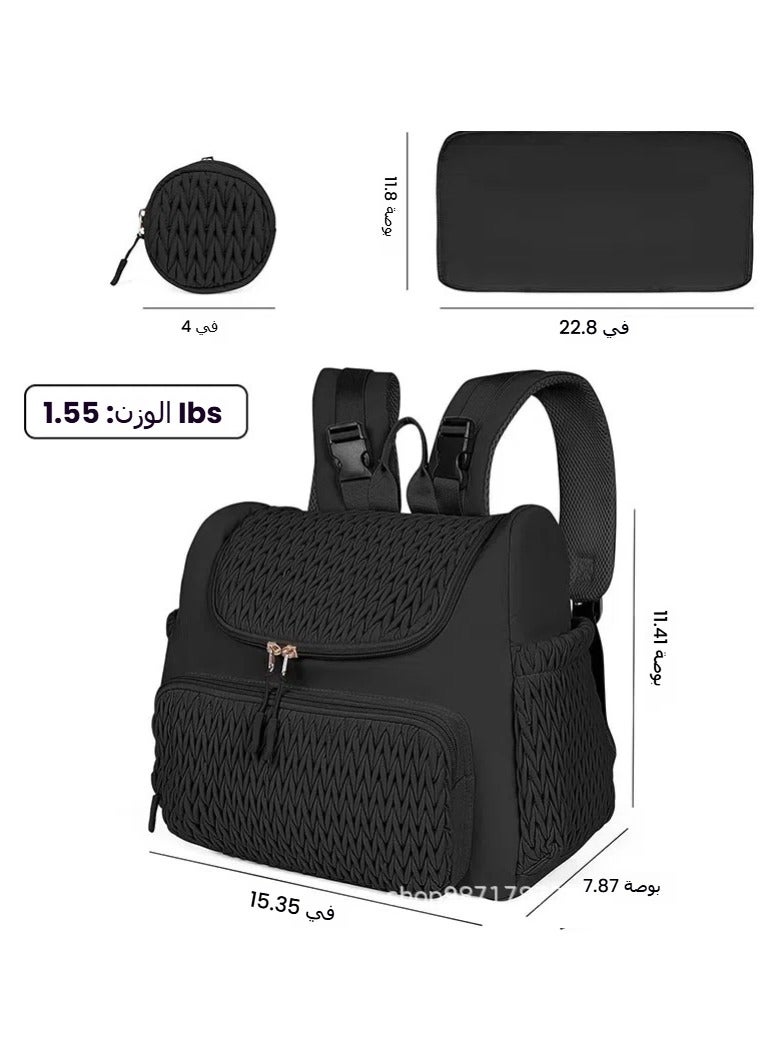 حقيبة حفاضات جديدة على شكل حقيبة ظهر متعددة الوظائف مع حصيرة حفاضات وصندوق للاقعدة وحزام لعربة الأطفال سعة كبيرة (أسود)  - Image 2