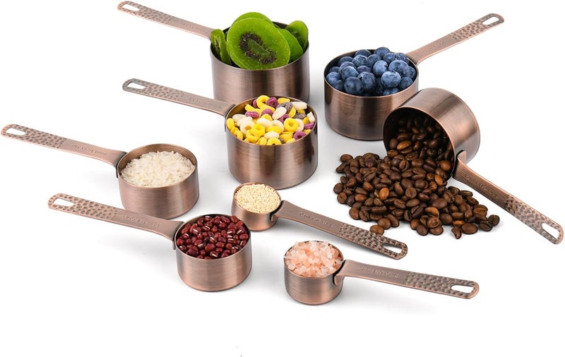 Smithcraft Copper Measuring Cups and Spoons Set, Stainless Steel Measuring Cups Spoons, Metal Metric & US 8 Measure Cup, 9 Kicthen Measure Spoons & Leveler for Baking & Kitchen - Image 2