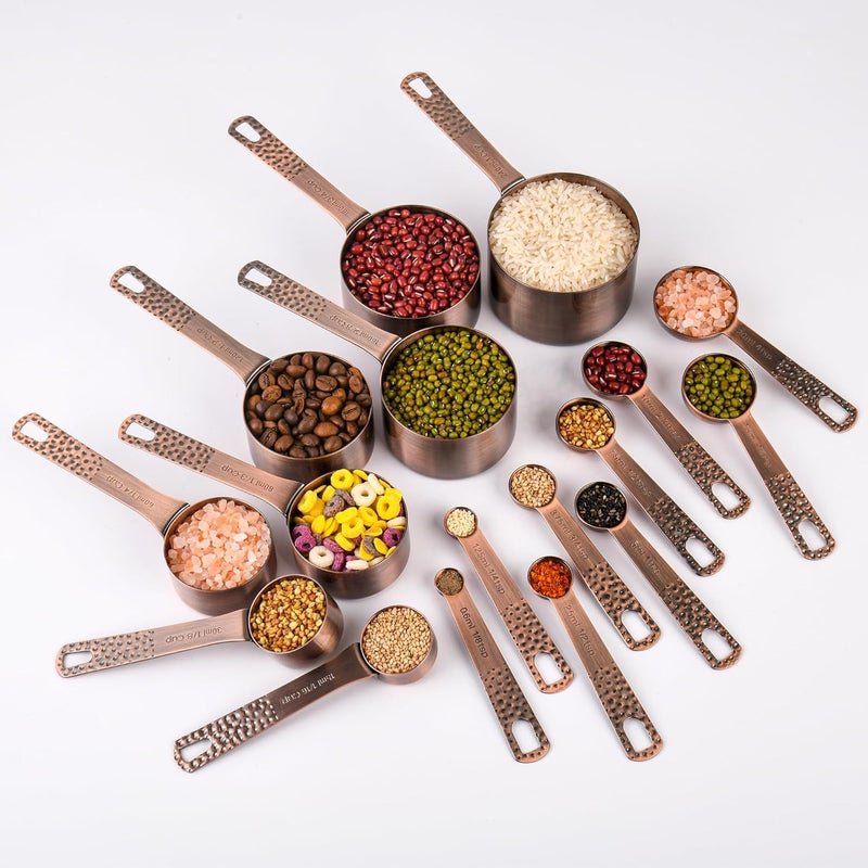 Smithcraft Copper Measuring Cups and Spoons Set, Stainless Steel Measuring Cups Spoons, Metal Metric & US 8 Measure Cup, 9 Kicthen Measure Spoons & Leveler for Baking & Kitchen - Image 4