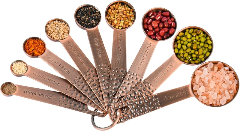 Smithcraft Copper Measuring Cups and Spoons Set, Stainless Steel Measuring Cups Spoons, Metal Metric & US 8 Measure Cup, 9 Kicthen Measure Spoons & Leveler for Baking & Kitchen - Image 3