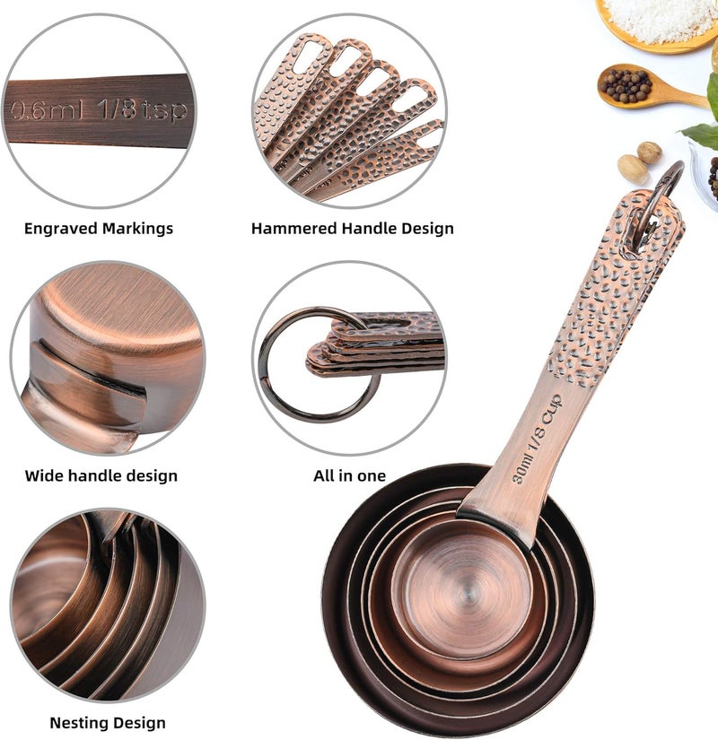 Smithcraft Copper Measuring Cups and Spoons Set, Stainless Steel Measuring Cups Spoons, Metal Metric & US 8 Measure Cup, 9 Kicthen Measure Spoons & Leveler for Baking & Kitchen - Image 5