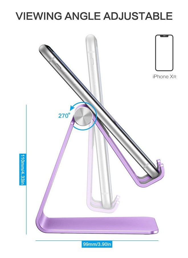 Adjustable Cell Phone Stand, C2 Aluminum Desktop Phone Holder Dock Compatible with iPhone 15 14 13 Xs XR 8 Plus 7 6, Samsung Galaxy, Google Pixel, Android Phones, Purple