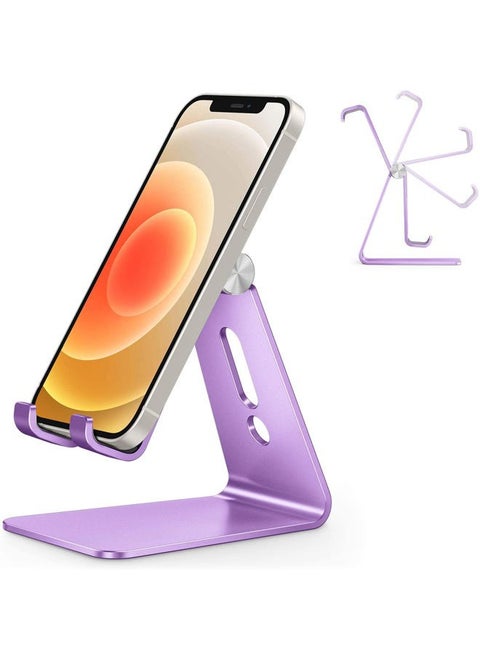Adjustable Cell Phone Stand, C2 Aluminum Desktop Phone Holder Dock Compatible with iPhone 15 14 13 Xs XR 8 Plus 7 6, Samsung Galaxy, Google Pixel, Android Phones, Purple