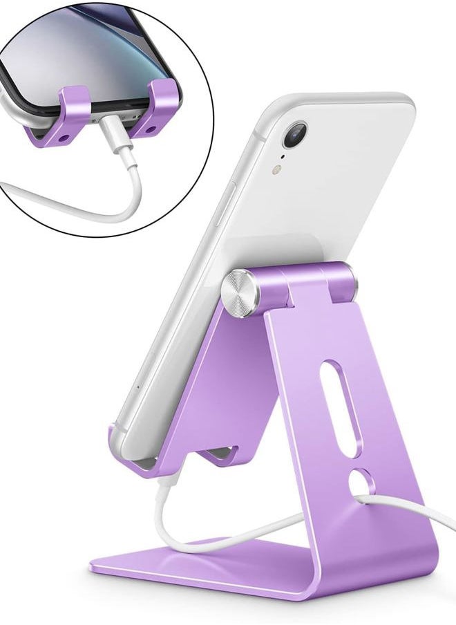 Adjustable Cell Phone Stand, C2 Aluminum Desktop Phone Holder Dock Compatible with iPhone 15 14 13 Xs XR 8 Plus 7 6, Samsung Galaxy, Google Pixel, Android Phones, Purple