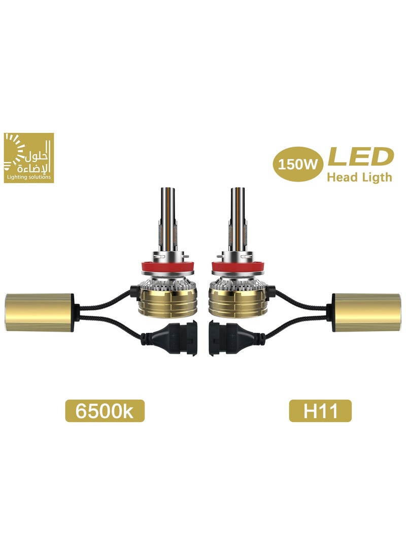 Lighting solutions - Lighting Solutions 2 Pcs H11 Car Led Headlight Led Driving Light Headlamp Bulb All-in-one Conversion Kit 150W 6500K 7000LM - Image 1