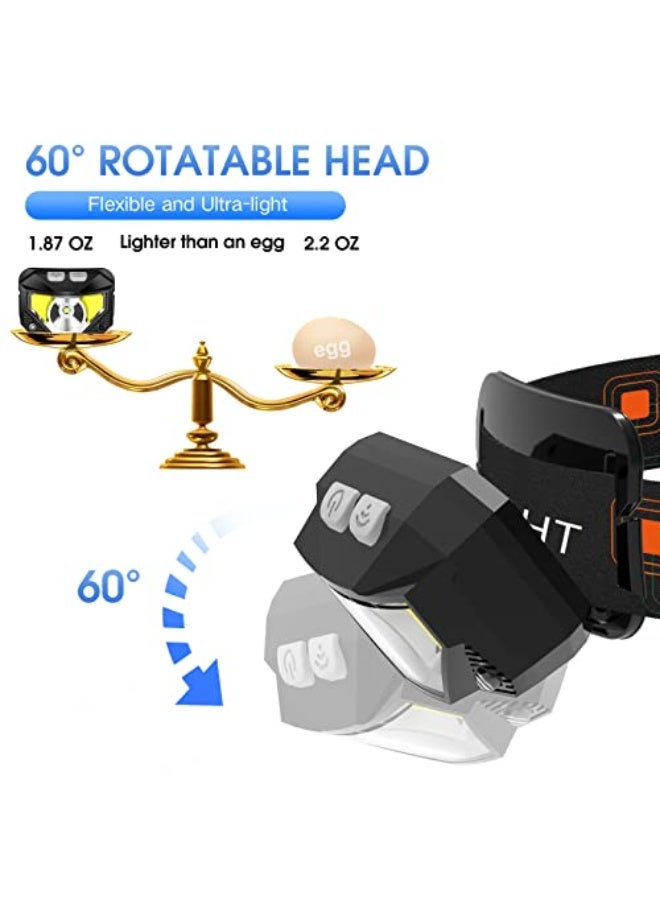 Headlamp Flashlight, 1200 Lumen Ultra-Light Bright LED Rechargeable Headlight with White Red Light,2-Pack Waterproof Motion Sensor Head Lamp,8 Mode for Outdoor Camping Running Hiking Fishing - Image 5