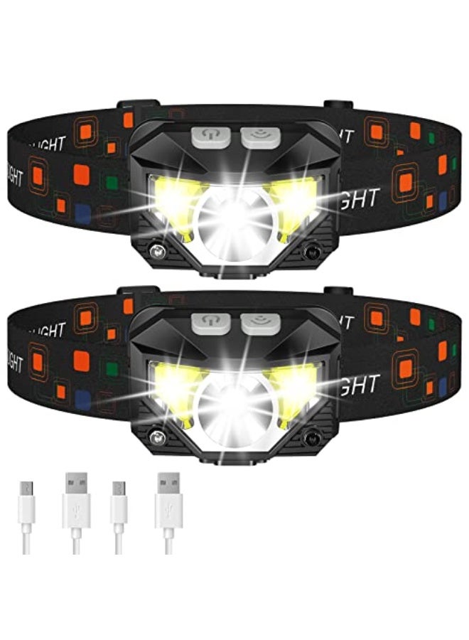 Headlamp Flashlight, 1200 Lumen Ultra-Light Bright LED Rechargeable Headlight with White Red Light,2-Pack Waterproof Motion Sensor Head Lamp,8 Mode for Outdoor Camping Running Hiking Fishing - Image 1