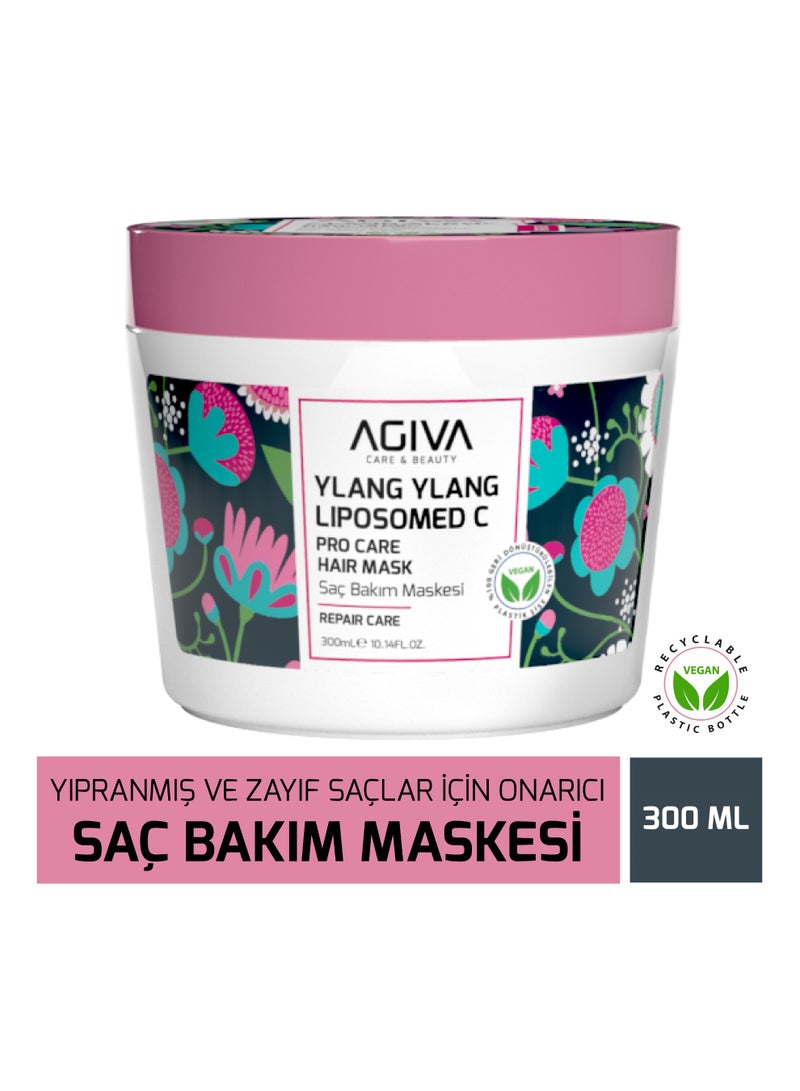 أجيفا قناع الشعر AGIVA Pro Care مع يلانغ يلانغ وفيتامين سي الليبوزومي - علاج إصلاح وترطيب عميق للشعر التالف والضعيف والمجعد - تركيبة نباتية غنية بالكيراتين، 300 مل (10.14 أونصة سائلة) - Image 2