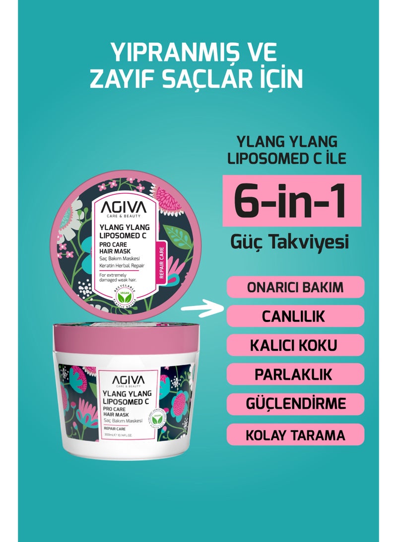 أجيفا قناع الشعر AGIVA Pro Care مع يلانغ يلانغ وفيتامين سي الليبوزومي - علاج إصلاح وترطيب عميق للشعر التالف والضعيف والمجعد - تركيبة نباتية غنية بالكيراتين، 300 مل (10.14 أونصة سائلة) - Image 3