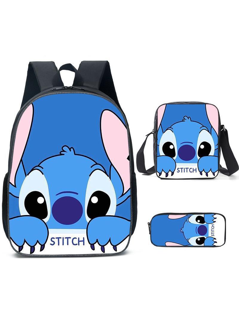 3 Pcs Anime Cartoon Stitch Backpack Set Schoolbag